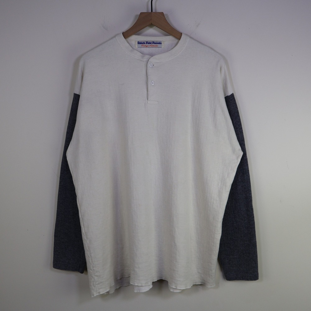 Vintage Ebbets Field Flannels Fungo Henley Shirt XL Cream Charcoal Cotton